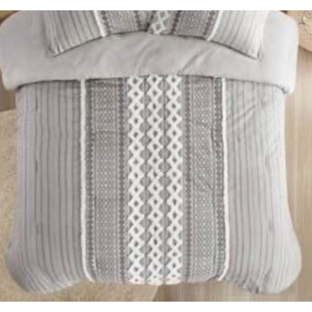Ink + Ivy Rhea Jacquard Duvet Cover Queen King 88x101 Gray Chenille Reversible‎